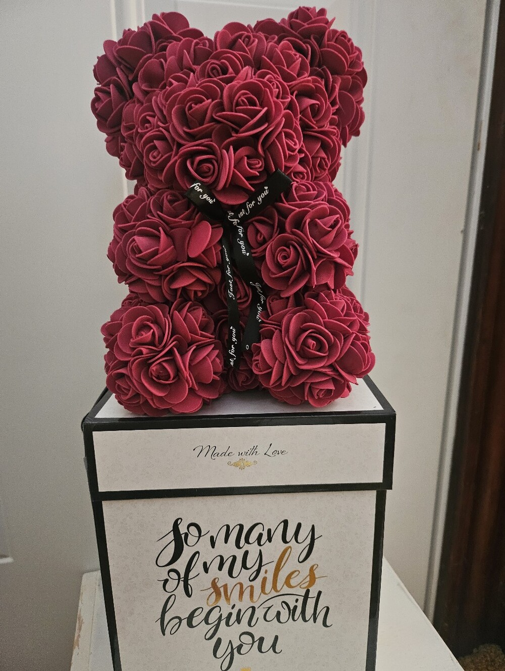 Red Rose Flower Bear In Gift Box- NEW